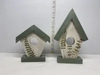 Rustic Botanical Wooden Birdhouse Tabletop Statues - Set of 2 – Image 2