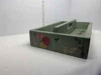 Distressed Sage Green Milk Paint Wooden Garden Caddy Tote Tray - Vintage Botanical Floral – Image 5