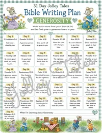 14 TOPICAL/SEASONAL DESIGNS — JOLLEY TALES BIBLE WRITING PLANS —LAMINATED – Generosity