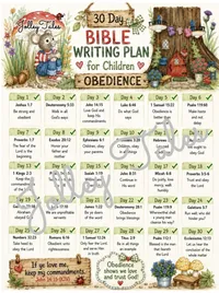 14 TOPICAL/SEASONAL DESIGNS — JOLLEY TALES BIBLE WRITING PLANS —LAMINATED – Obedience