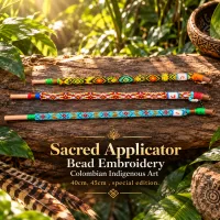 Copper Long  Bead Tepi Embroidery Colombian Indigenous  45cm-40cm-35cm – Image 1