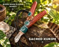 Blood Wood  Ayahuasca Slice Kuripe Self Aplicator  Chrysocolla Clear Quartz – Image 1