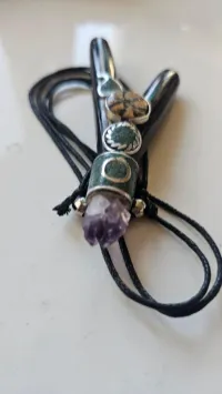 Chonta Wood Amethyst Ayahuasca Slice Kuripe Self Aplicator  Chrysocolla – Image 2