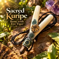 Kuripe Self Applicator Lama Bone Ayahuasca Slice Eye Tiger Stone – Image 1