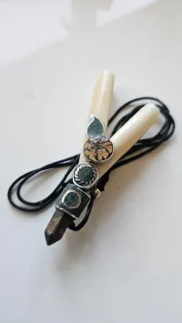 Kuripe Self Applicator Lama Bone Ayahuasca Slice Eye Tiger Stone – Image 2