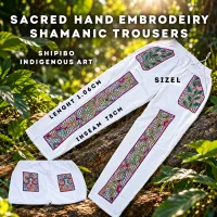 Embroidery Trousers Size L - Handmade by Shipibo Indigenous in Peru. L 1.06cm x Inseam 78cm – Image 1