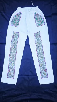 Embroidery Trousers Size L - Handmade by Shipibo Indigenous in Peru. L 1.06cm x Inseam 78cm – Image 3