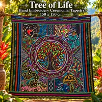 2.Hand Embroidery Tapestry Tree of Life, Jaguar, Snake 150cm-150cm – Image 1