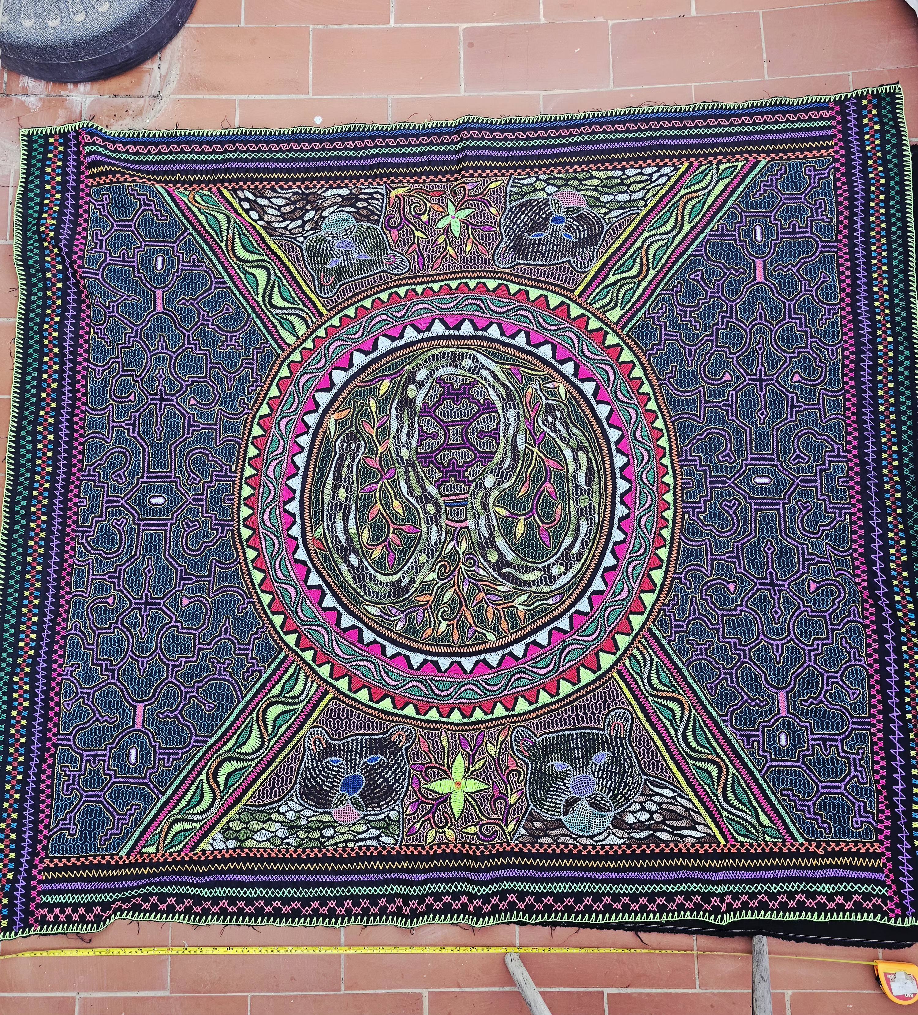 3.Large Hand Embroidery Tapestry 170cmx150cm, Kundalini Jaguar – Image 5