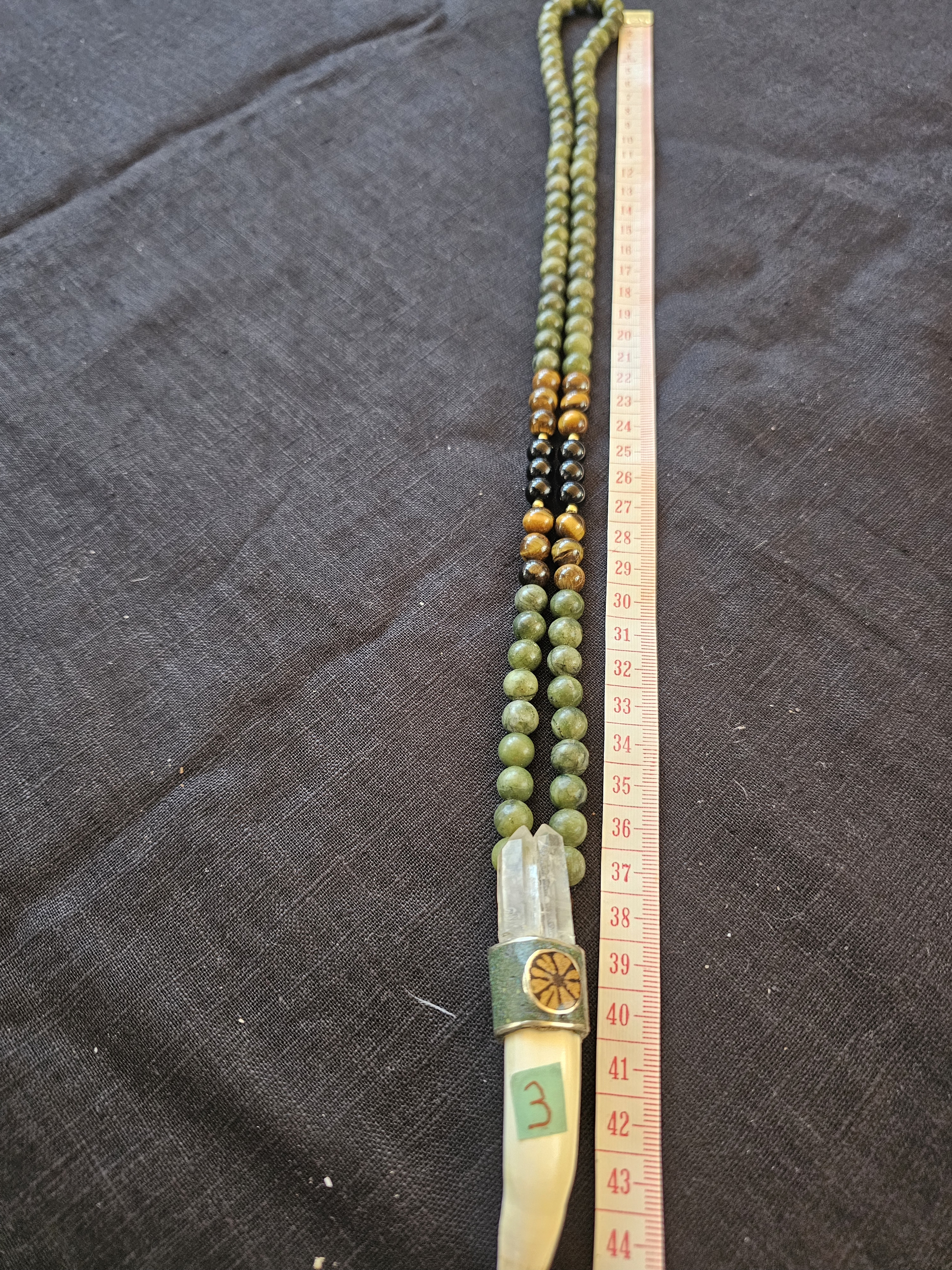 1. Jaguar Tooth Talisman Gemstone Green Jade Black Tourmaline (Deep black beads)108 bead – Image 16