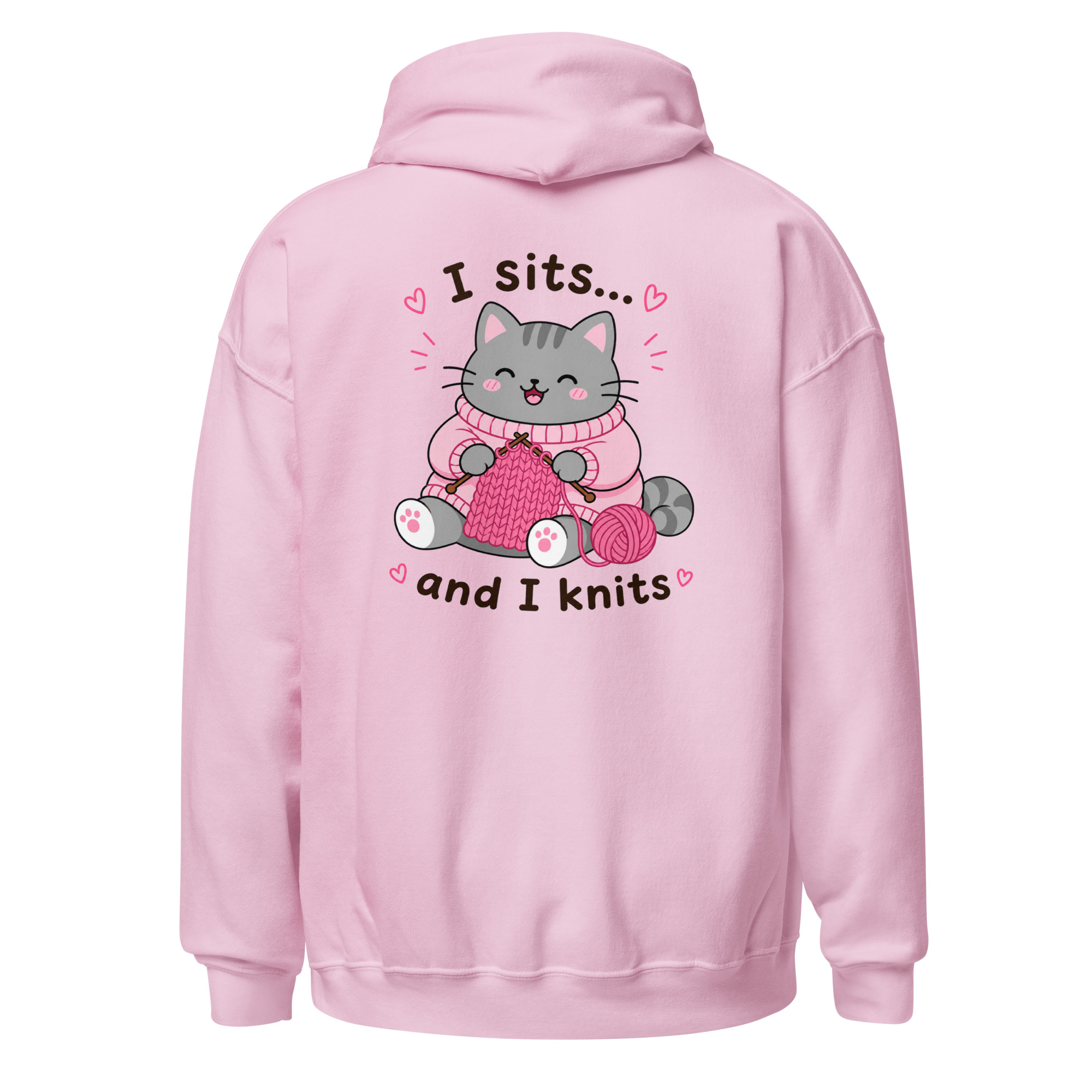 Grey Cat Knitting Hoodie – Image 1