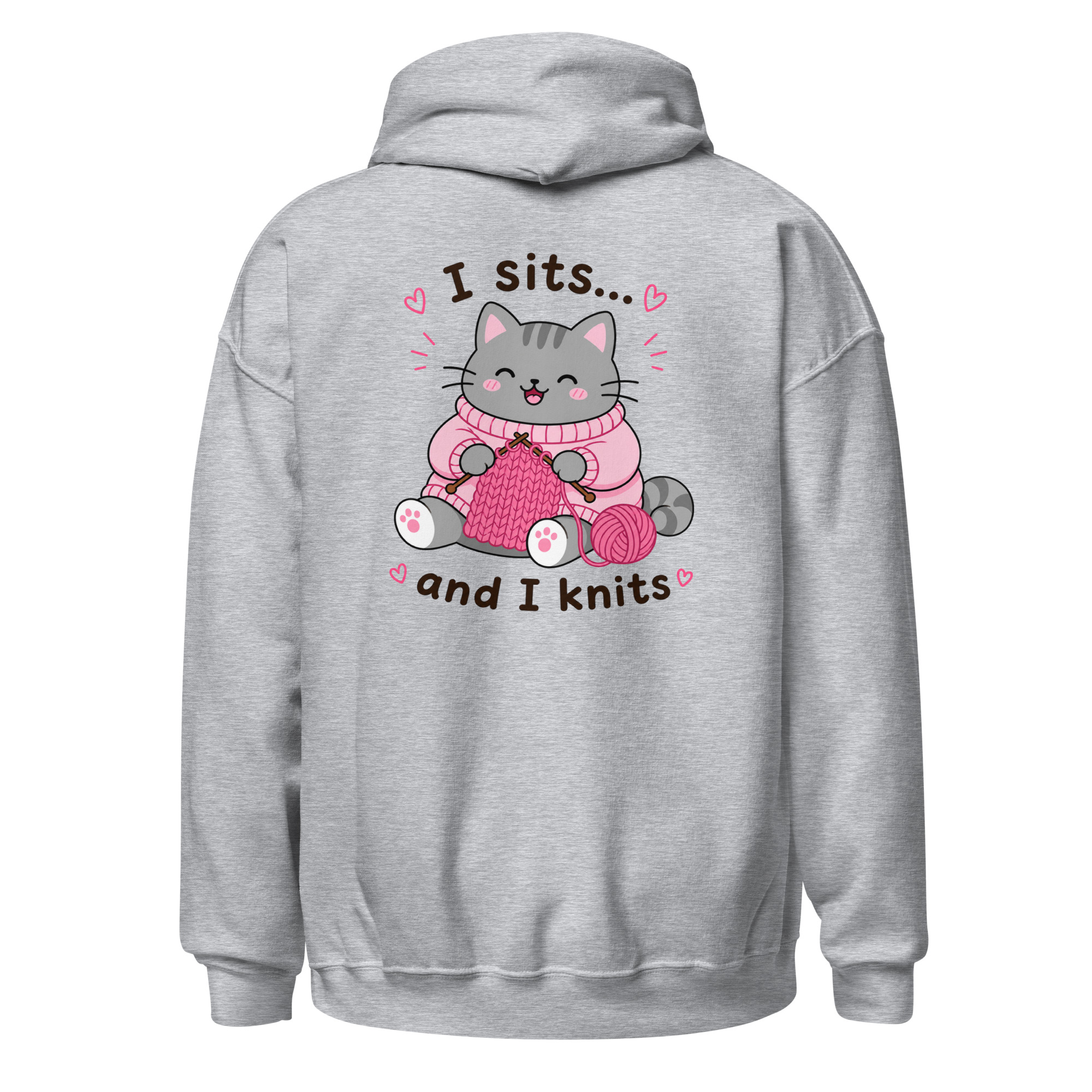Grey Cat Knitting Hoodie – Image 4