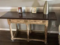 Antique Hinged Drop Leaf Table with Hand Painted Floral Motifs – Image 2