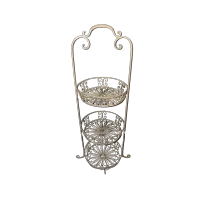 Cream Metal Plant Stand with Scrollwork and Floral Patterns – Image 1