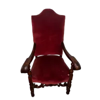 Plush Red Velvet Armchair with Carved Wood Frame – Image 1