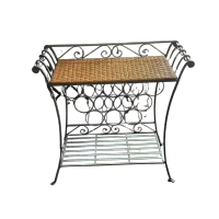 French Country Wrought Iron and Wicker Wine Stand – Image 1
