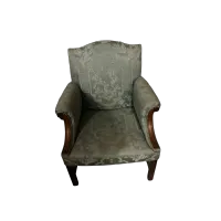 Elegant Upholstered Chair with Sage Green Damask Fabric – Image 1