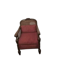 Timeless Vintage Wooden Armchair with Woven Cane Backrest – Image 1