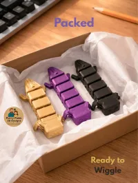 3D Printed Articulated Axolotl Set – Metallic Gold, Purple & Black – Image 3