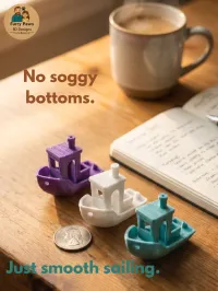 Mini Benchy Boat Set of 3 – Purple, White & Teal 3D Printed Desk Decor – Image 2