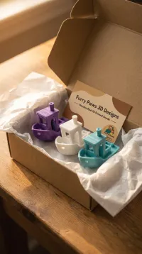 Mini Benchy Boat Set of 3 – Purple, White & Teal 3D Printed Desk Decor – Image 4
