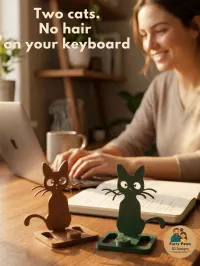 Your Phone Deserves a Throne – 3D Printed Cat Stand Set in Brown & Forest Green – Image 3