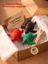 3D Printed Sea Turtle Set – Coral Red, Matte Black & Ocean Green Coa – Image 1