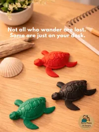 3D Printed Sea Turtle Set – Coral Red, Matte Black & Ocean Green Coa – Image 2