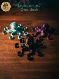 Midnight Squad – 3D Printed Octopus Desk Decor in Teal, Black & Purple – Image 2