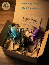 Midnight Squad – 3D Printed Octopus Desk Decor in Teal, Black & Purple – Image 4