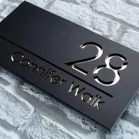 Customised, laser engraved | 3D Double Layer Acrylic Door Number – Black Gold, 10-22cm/3.9-8.6inch