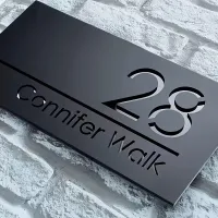 Customised, laser engraved | 3D Double Layer Acrylic Door Number – Black Black, 10-22cm/3.9-8.6inch