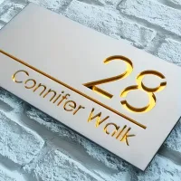 Customised, laser engraved | 3D Double Layer Acrylic Door Number – White Golden, 10-22cm/3.9-8.6inch