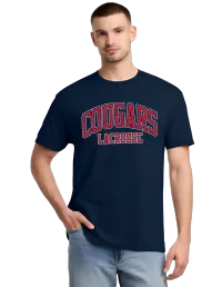 Jerzees® - Dri-Power® 50_50 Cotton_Poly T-Shirt. 29M - J. Navy - Cougars Lacrosse White Outline Logo – S, NAVY, NO