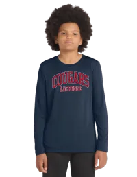 Sport-Tek ® Youth Posi-UV® Pro Long Sleeve Tee. YST420LS - True Navy - Cougars Lacrosse White Outline – YXS, NAVY, NO