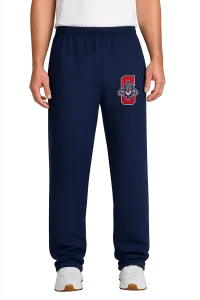 Jerzees® NuBlend® Open Bottom Pant with Pockets. 974MP - J. Navy - Cougar RED C - White Outline – S