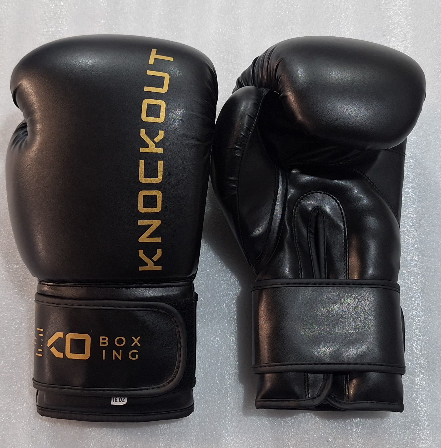 Premium Boxing Gloves - Knockout Branded – 14 Oz, Black and Partial Gold