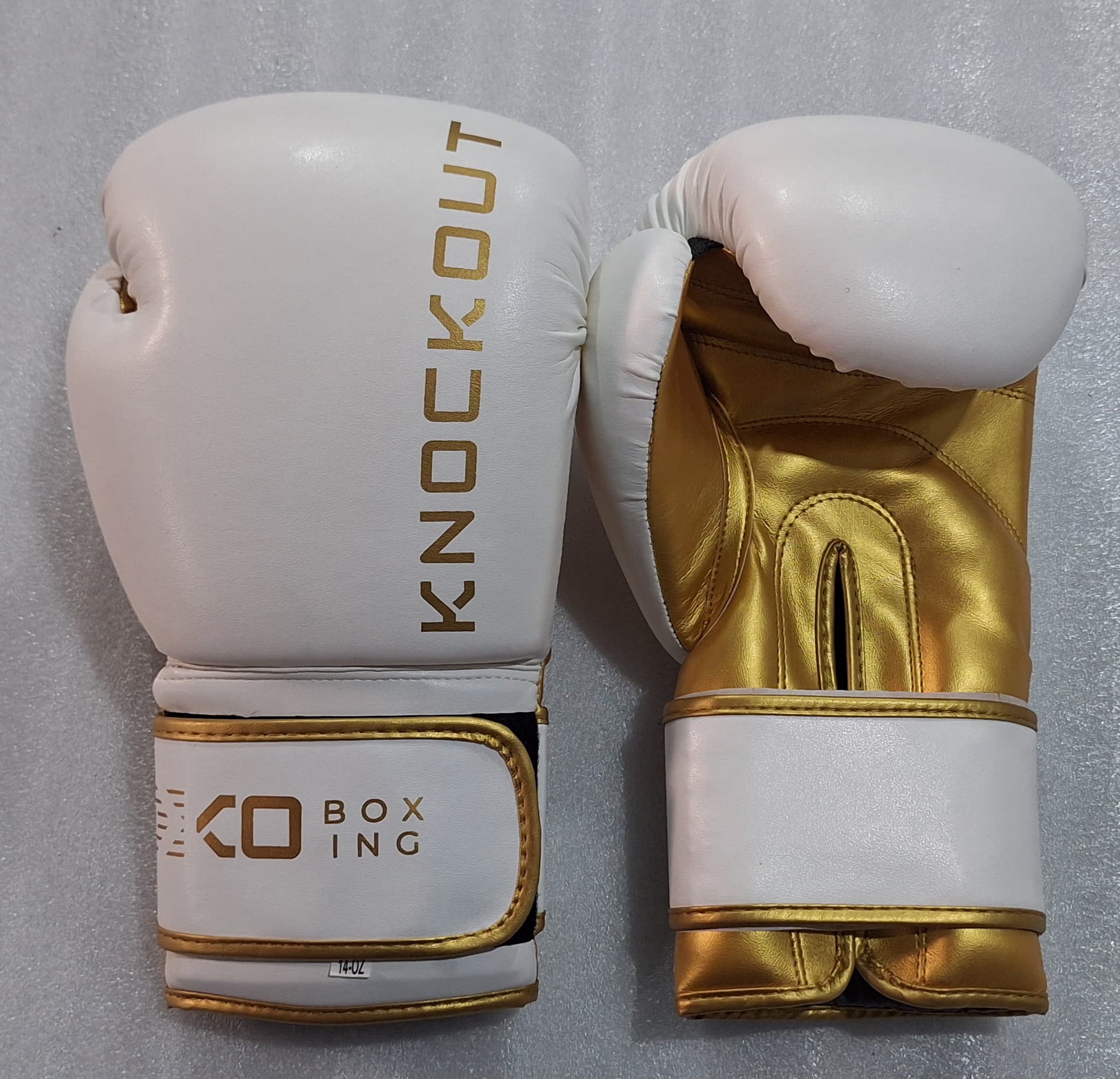 Premium Boxing Gloves - Knockout Branded – 16 Oz, White and Gold