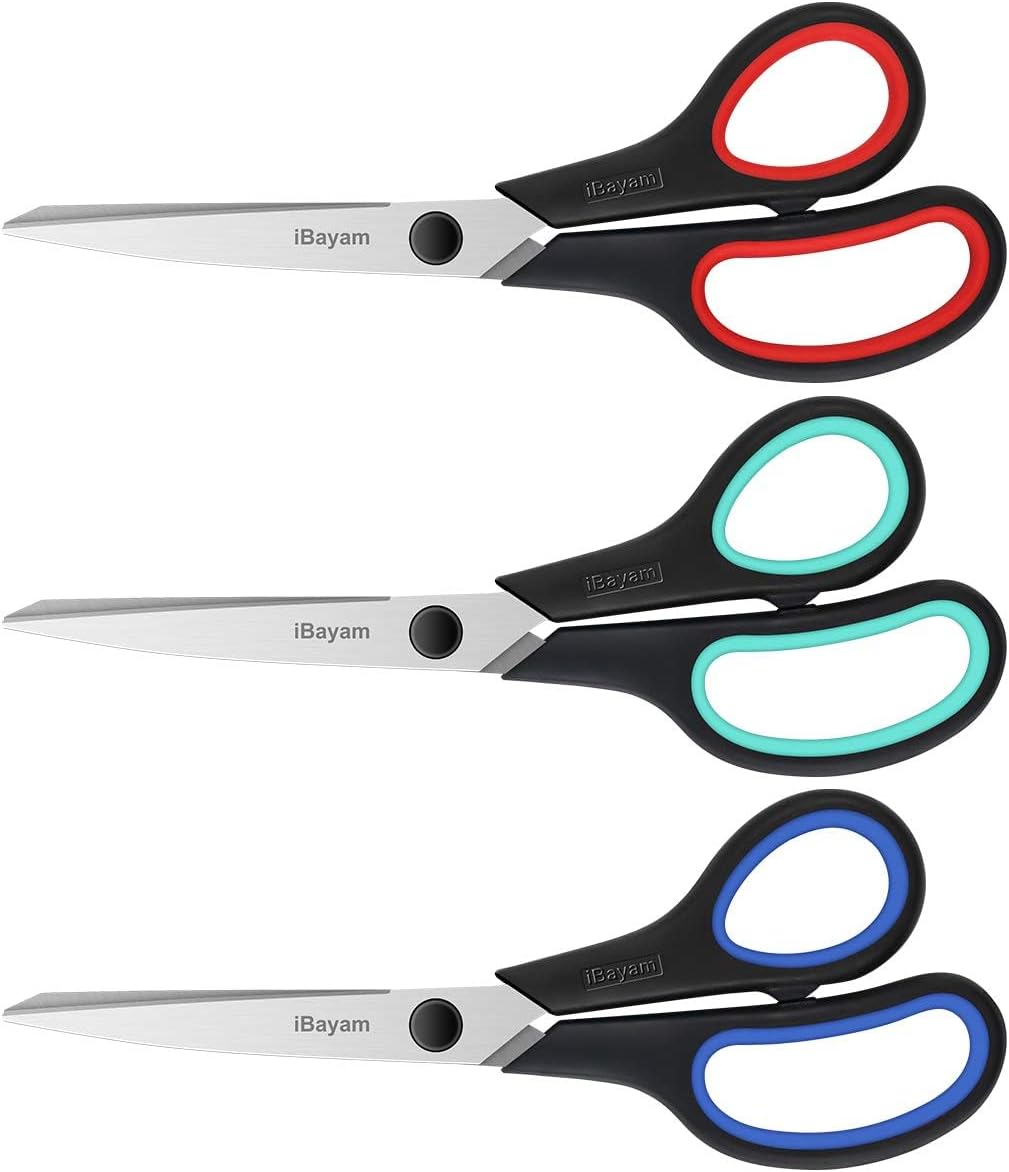 3-Pack 8" Heavy Duty Scissors with Ultra Sharp Blades and Comfort Grip Handles - For Office, Home, School, Sewing, and Crafts – Image 1