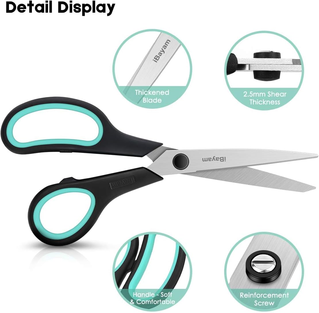 3-Pack 8" Heavy Duty Scissors with Ultra Sharp Blades and Comfort Grip Handles - For Office, Home, School, Sewing, and Crafts – Image 2