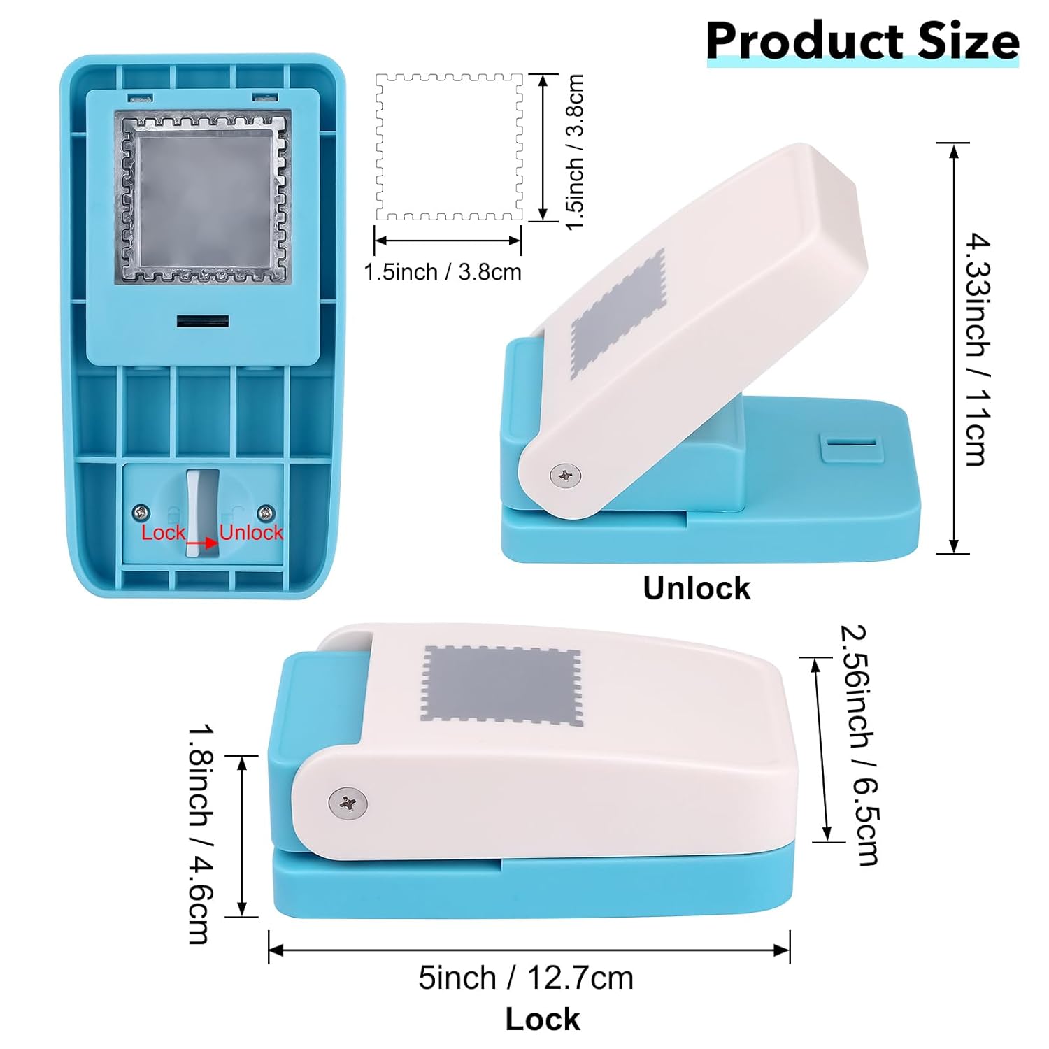 Square Stamp Punch, 1.5 inch Stamp Punch, Large Square Postage Stamps Puncher, Lever Paper Punches for Crafting – Image 2