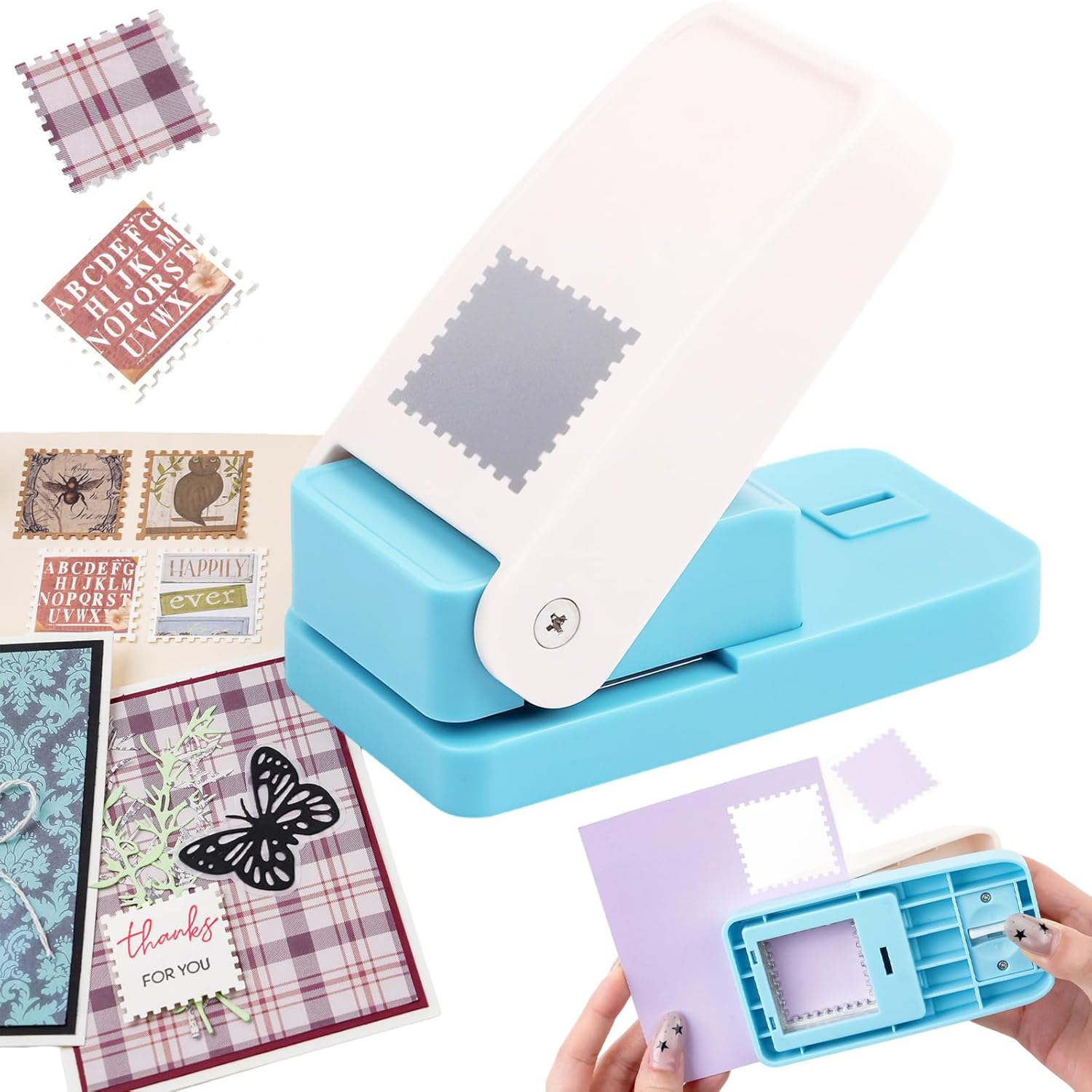 Square Stamp Punch, 1.5 inch Stamp Punch, Large Square Postage Stamps Puncher, Lever Paper Punches for Crafting – Image 3