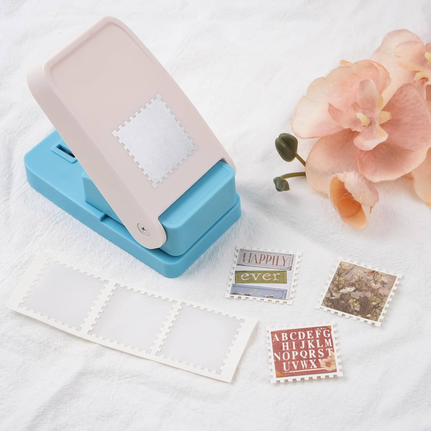 Square Stamp Punch, 1.5 inch Stamp Punch, Large Square Postage Stamps Puncher, Lever Paper Punches for Crafting – Image 1