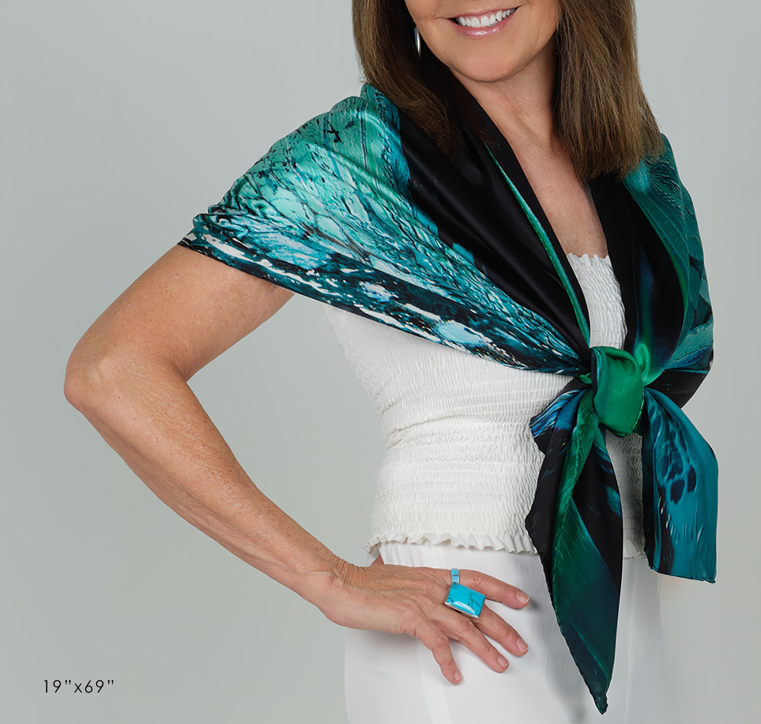 aquarius lll satin silk scarf, made in Italy – Image 16