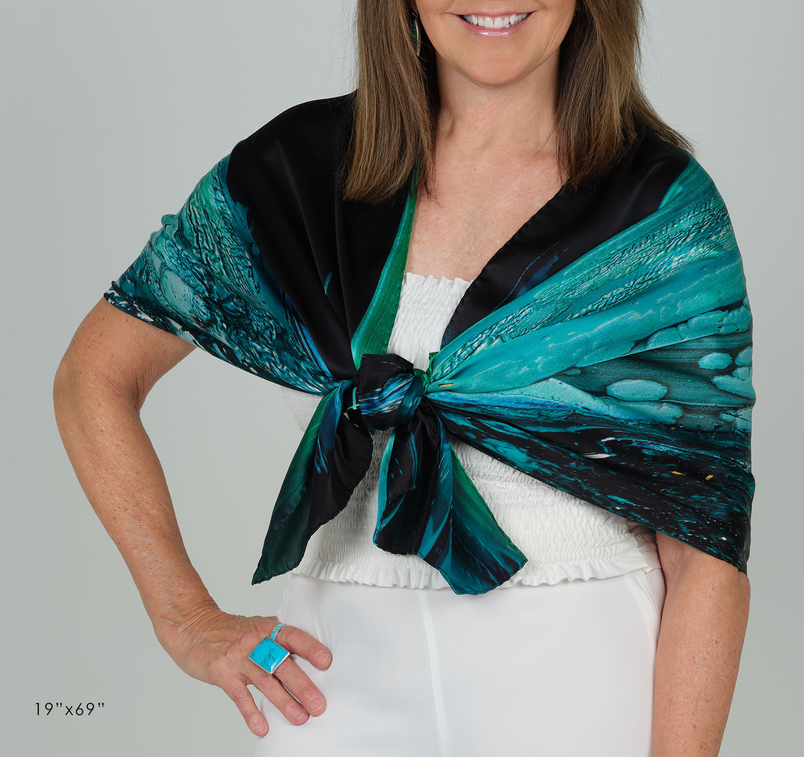 aquarius lll satin silk scarf, made in Italy – Image 8