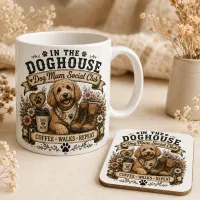 Dog Mum Social Club Mug and Coaster Gift Set – Coffee, Walkies and Time with Your Best Friend – Image 1