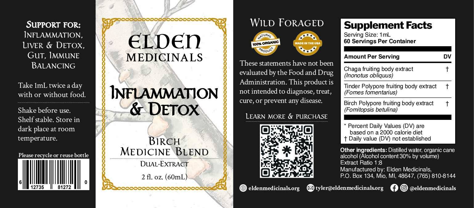 Elden Medicinals: Birch Medicine Blend Dual-Extract Tincture - 3 Wild-foraged fungi: Chaga, Birch Polypore, Tinder Polypore – Image 4