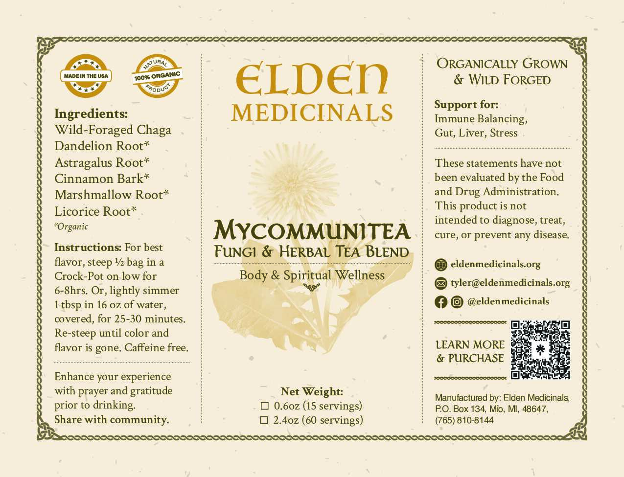 Elden Medicinals: Mycommunitea 60-Serving Mylar Bag with 1 Cotton Tea Bag – Image 4