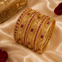 Gold Plated & Ruby Bangle Set for Women & Girls – Image 1