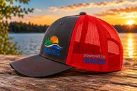 Waves Consultant Embroidered Trucker Hat – Red Mesh
